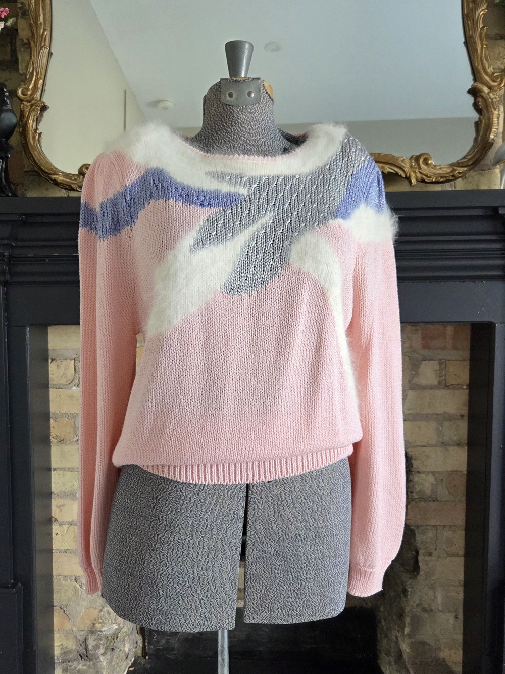 Retro 90s Franco Valeri Pink Multi-Color Women's Knit Sweater